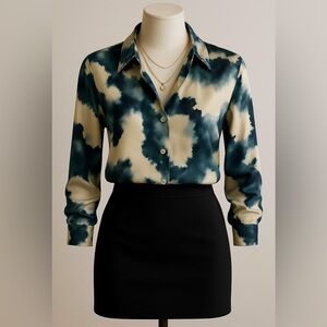 Zara Blue and Cream Oversized Button Down Shirt